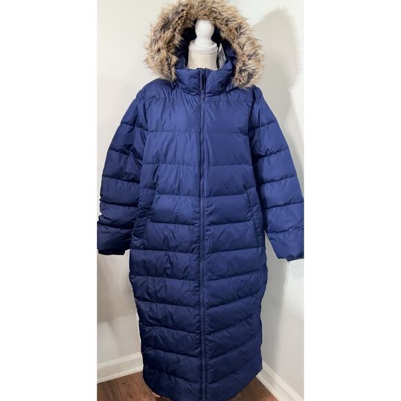NEW Lands End Max 600 Down Long Maxi Coat Womens Size 2X Blue Two Way Zipper NWT - Picture 1 of 6